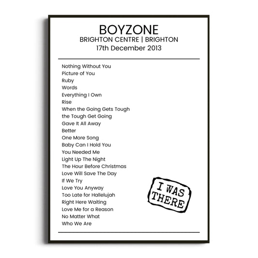 Boyzone Brighton 17 December 2013 Setlist Poster