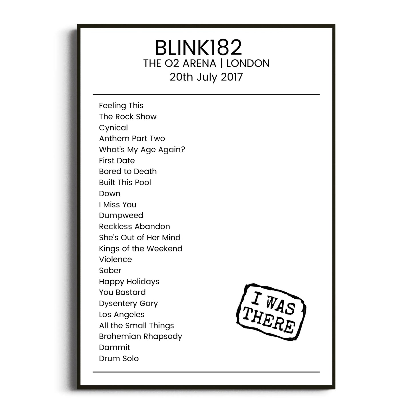 blink‐182 London 20 July 2017 Setlist Poster