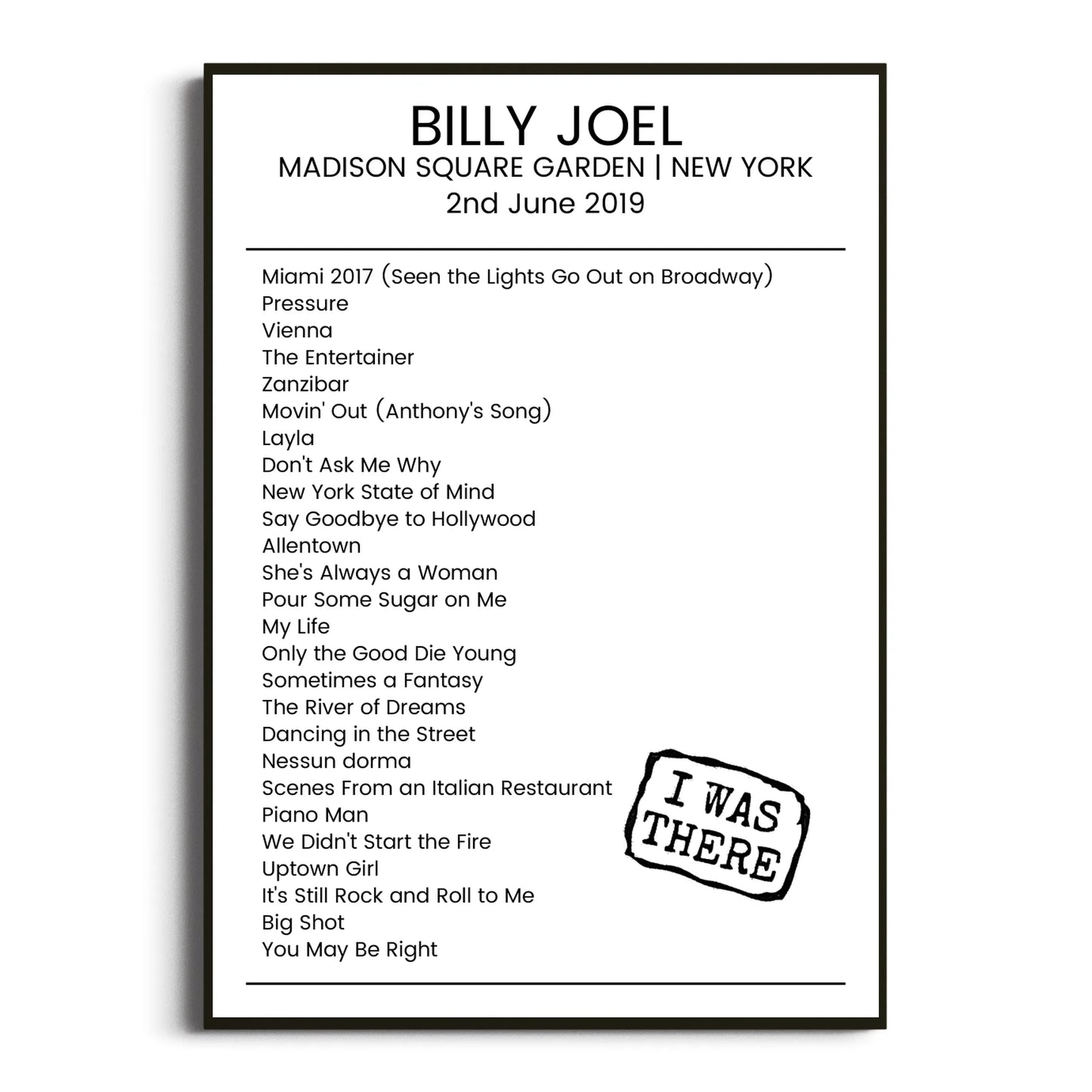 Billy Joel New York 02 June 2019 Setlist Poster