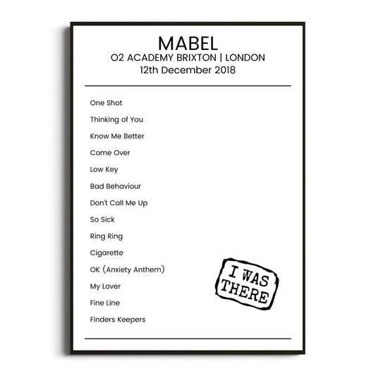 Mabel London 12 December 2018 Setlist Poster