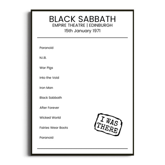 Black Sabbath Edinburgh 15 January 1971 Setlist Poster