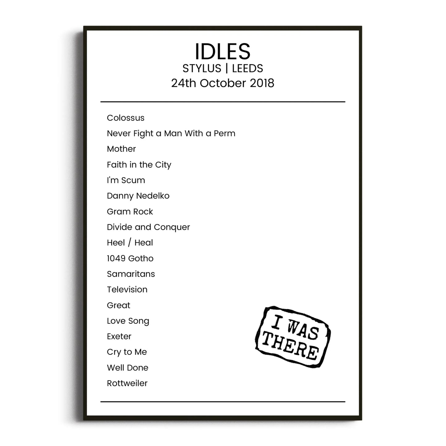 IDLES Leeds 24 October 2018 Setlist Poster