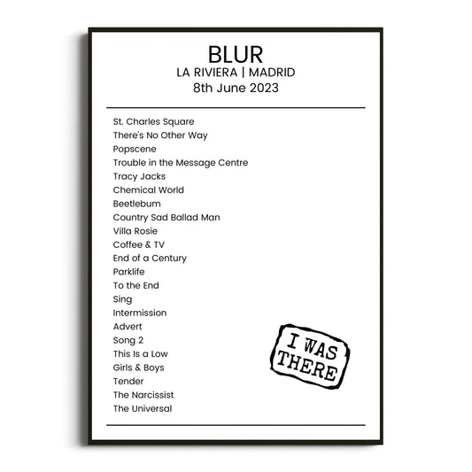 Blur Madrid 08 June 2023 Setlist Poster