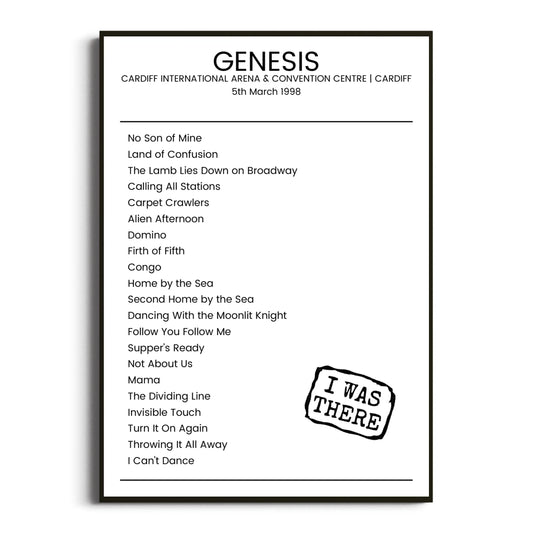 Genesis Cardiff 05 March 1998 Setlist Poster