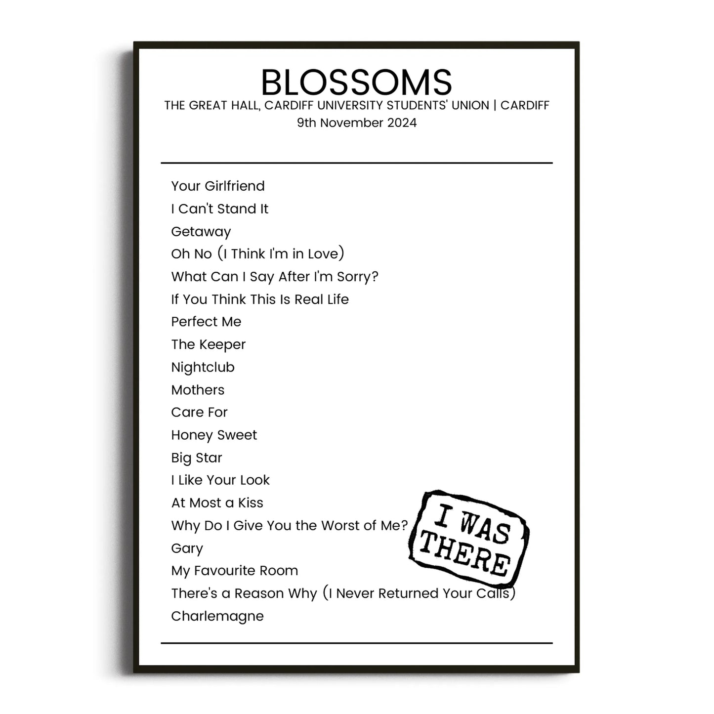 Blossoms Cardiff 09 November 2024 Setlist Poster