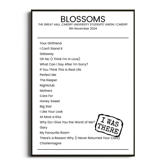 Blossoms Cardiff 09 November 2024 Setlist Poster