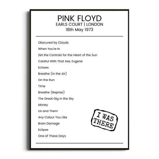 Pink Floyd London 18 May 1973 Setlist Poster