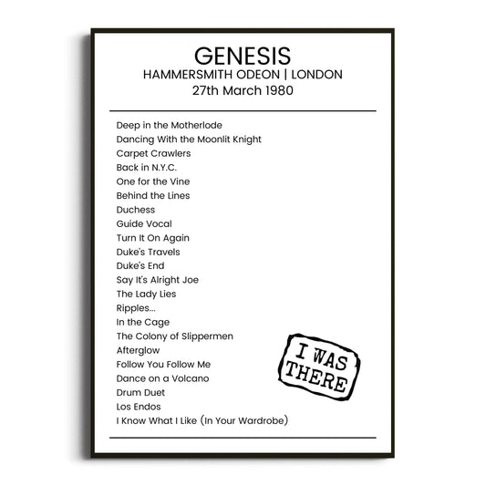 Genesis London 27 March 1980 Setlist Poster