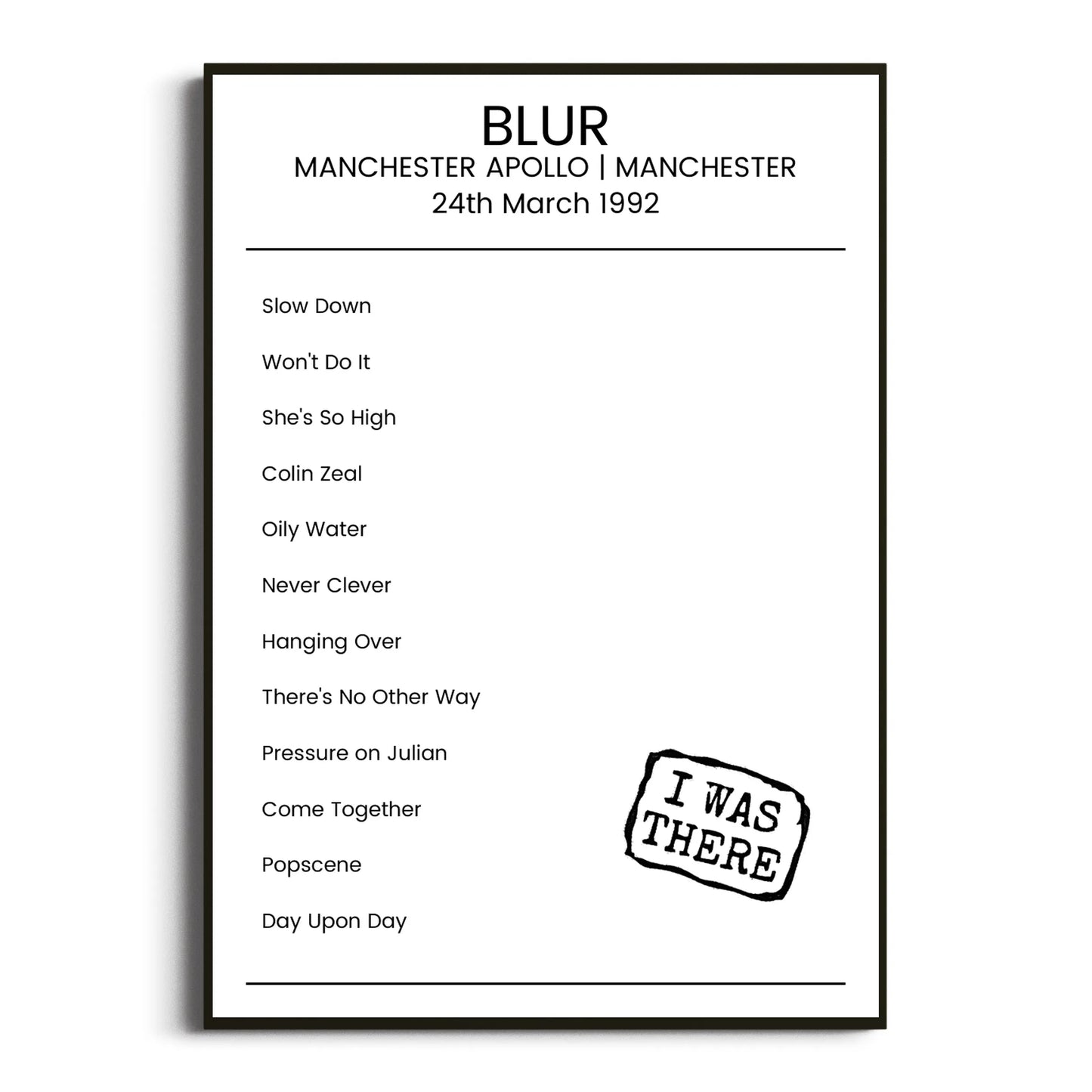 Blur Manchester 24 March 1992 Setlist Poster