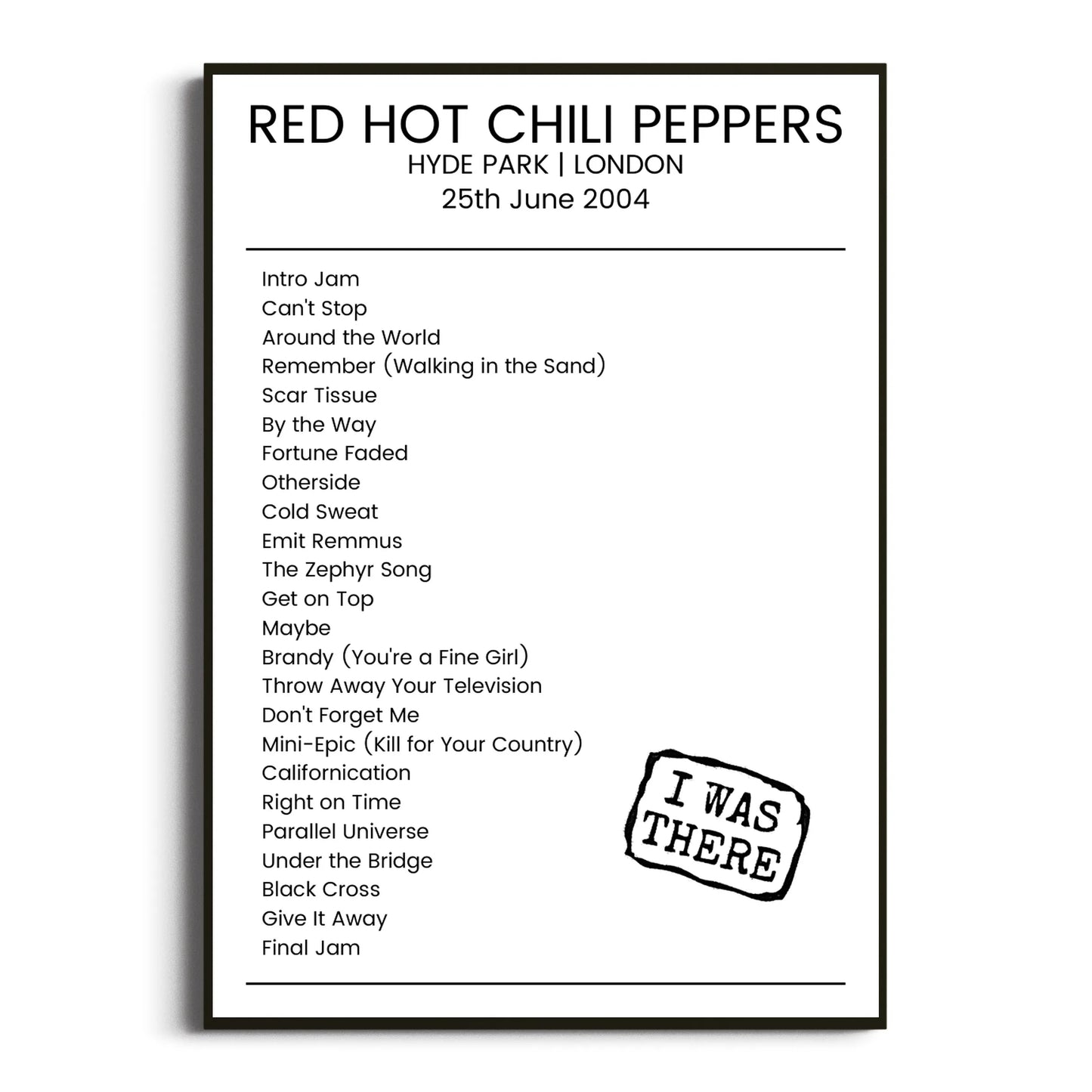 Red Hot Chili Peppers London 25 June 2004 Setlist Poster