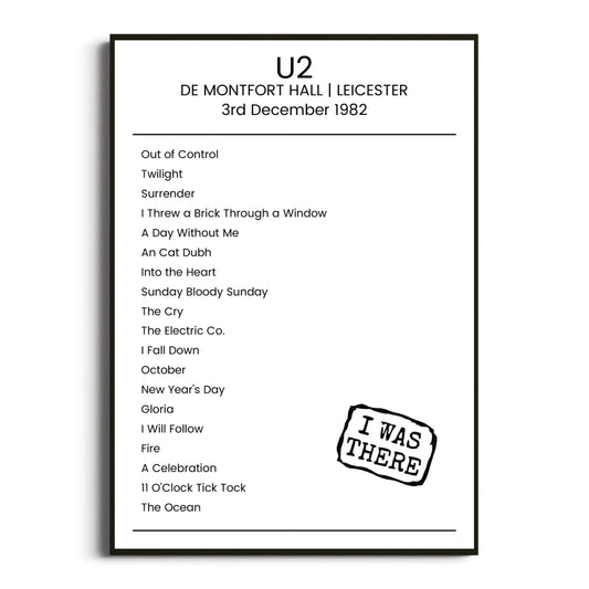 U2 Leicester 03 December 1982 Setlist Poster