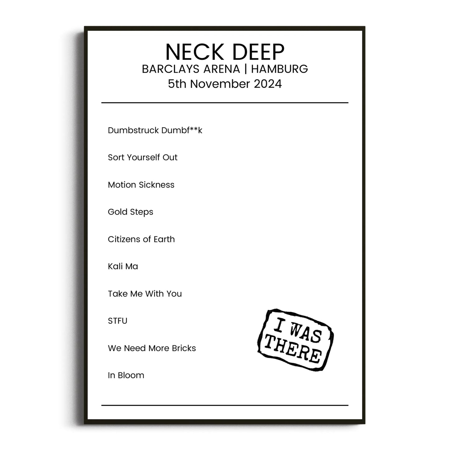 Neck Deep Hamburg 05 November 2024 Setlist Poster