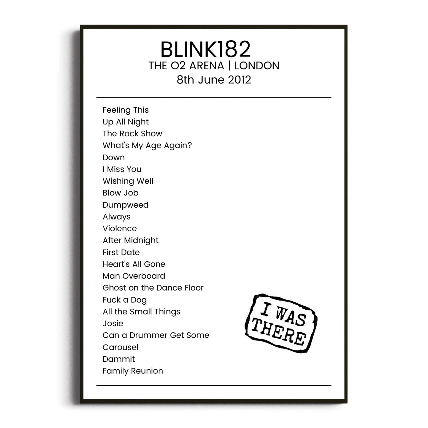 blink‐182 London 08 June 2012 Setlist Poster