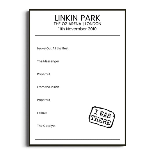 Linkin Park London 11 November 2010 Setlist Poster