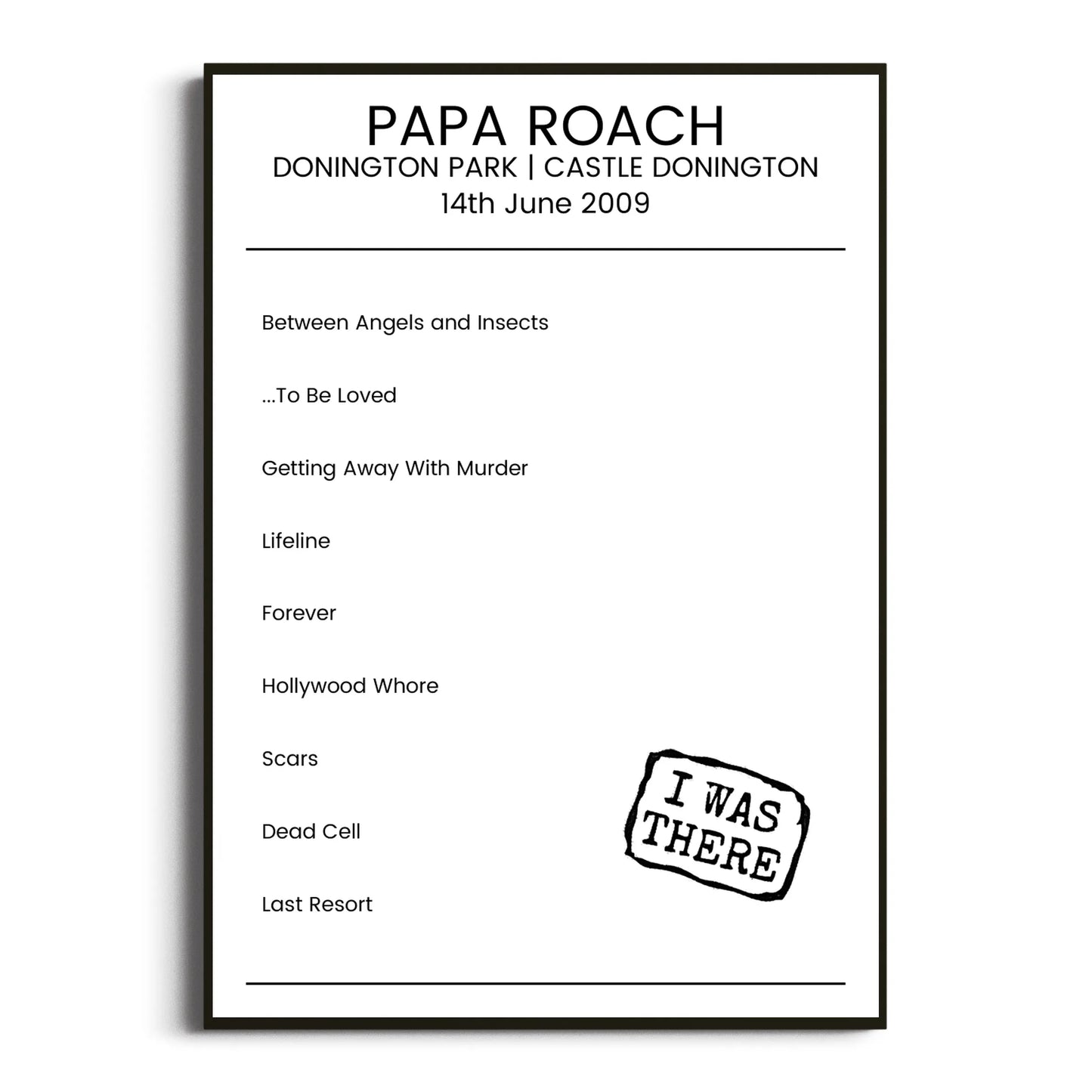 Papa Roach Castle Donington 14 June 2009 Setlist Poster