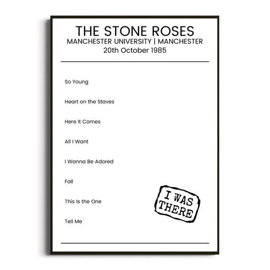 The Stone Roses Manchester 20 October 1985 Setlist Poster