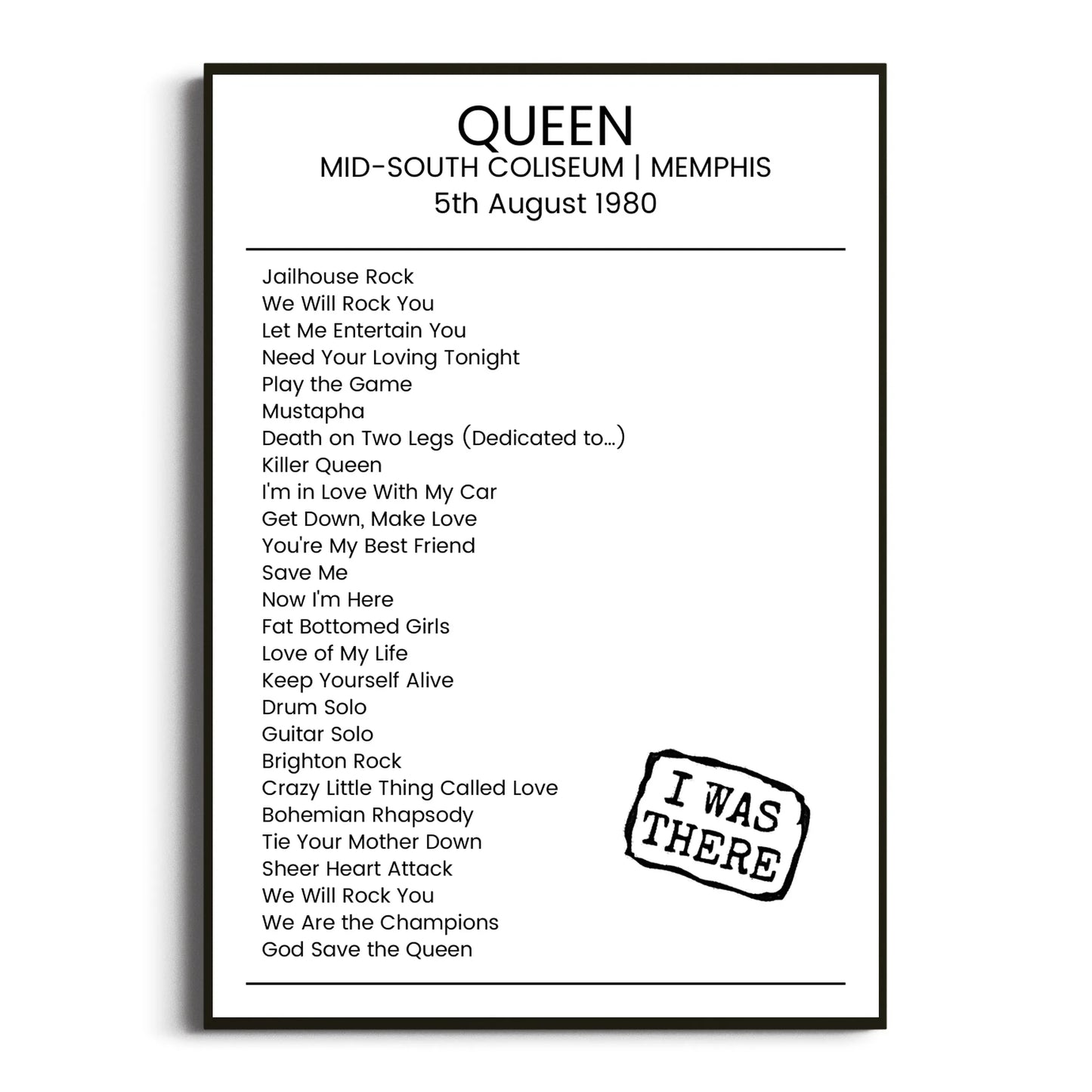 Queen Memphis 05 August 1980 Setlist Poster