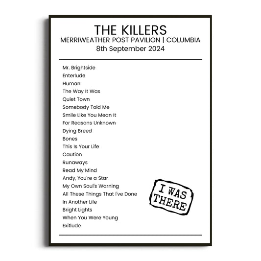 The Killers Columbia 08 September 2024 Setlist Poster