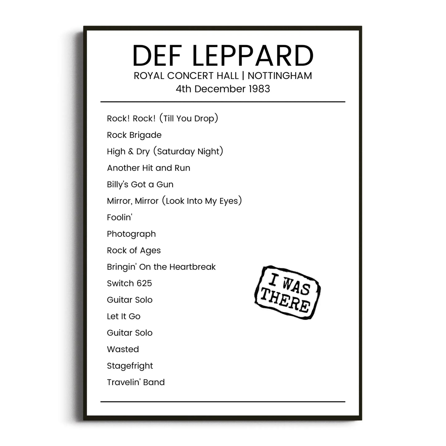 Def Leppard Nottingham 04 December 1983 Setlist Poster