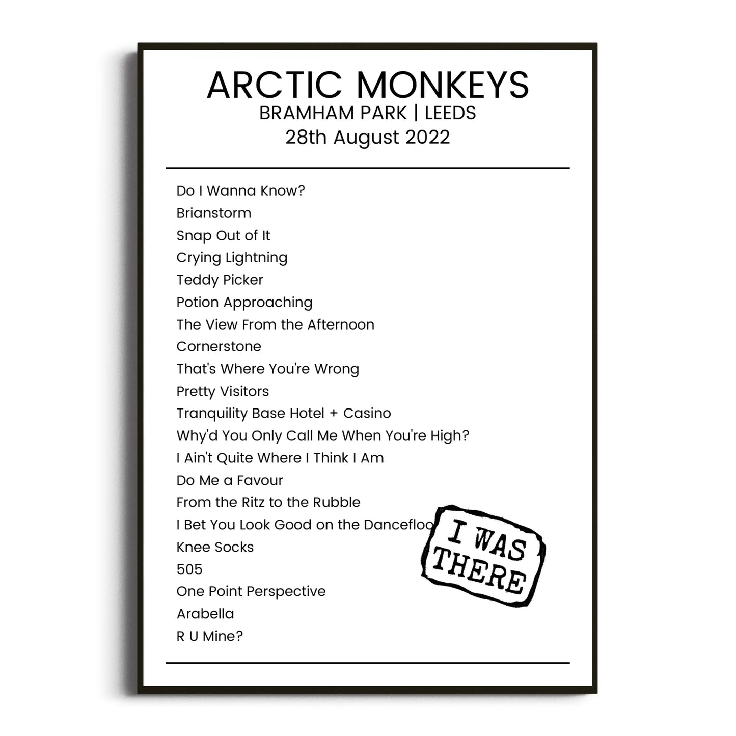 Arctic Monkeys Leeds 28 August 2022 Setlist Poster