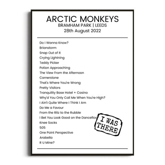 Arctic Monkeys Leeds 28 August 2022 Setlist Poster