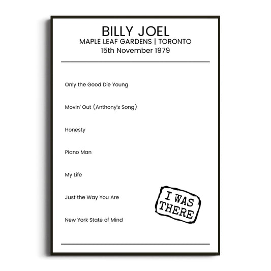 Billy Joel Toronto 15 November 1979 Setlist Poster