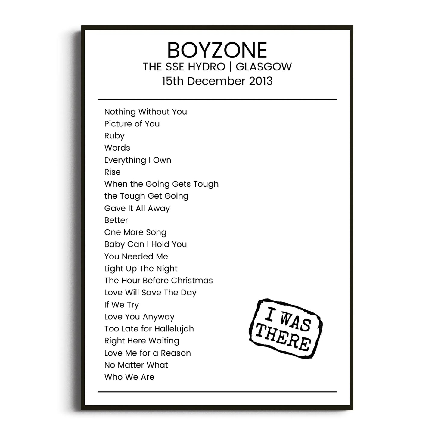 Boyzone Glasgow 15 December 2013 Setlist Poster