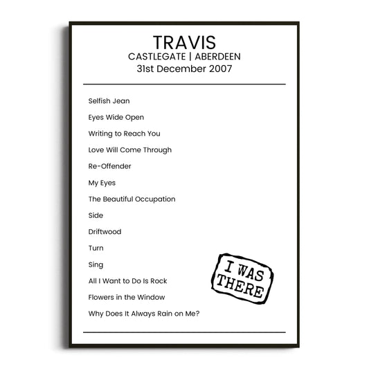 Travis Aberdeen 31 December 2007 Setlist Poster