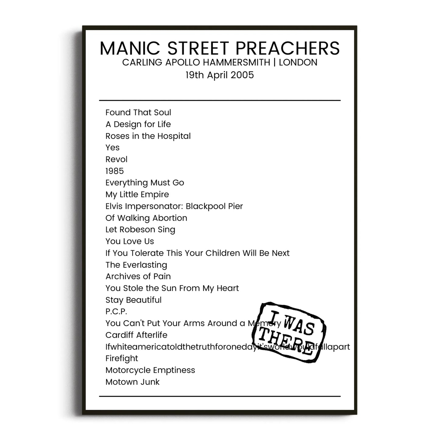 Manic Street Preachers London 19 April 2005 Setlist Poster