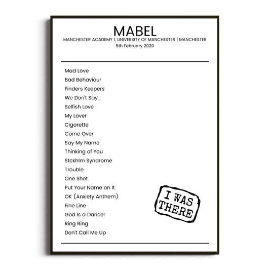 Mabel Manchester 05 February 2020 Setlist Poster