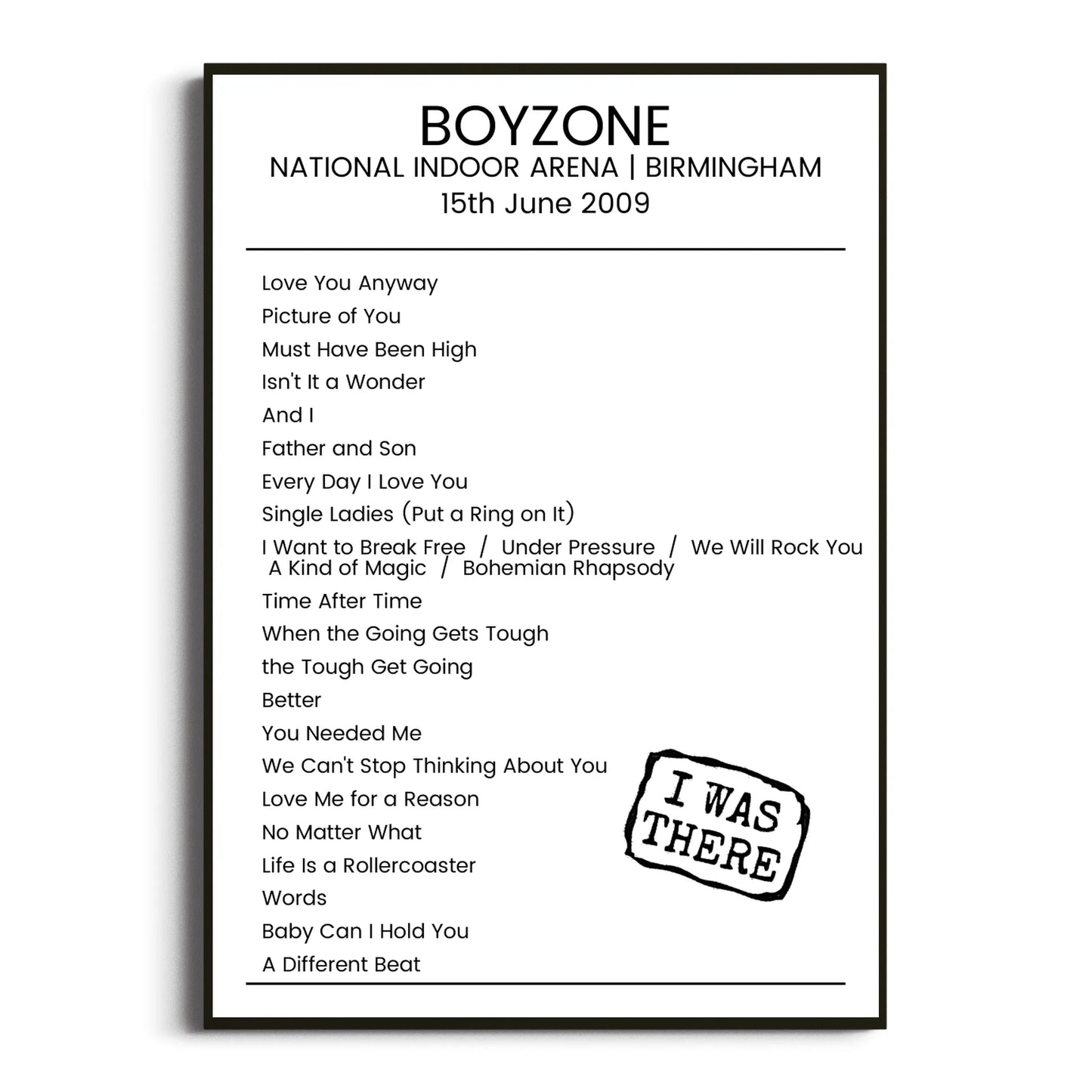 Boyzone Birmingham 15 June 2009 Setlist Poster