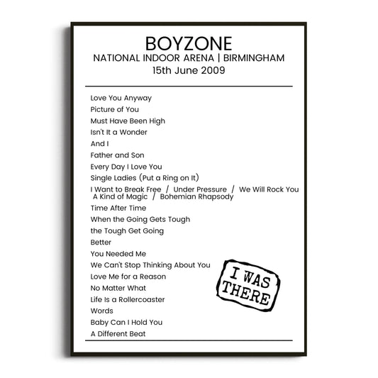 Boyzone Birmingham 15 June 2009 Setlist Poster