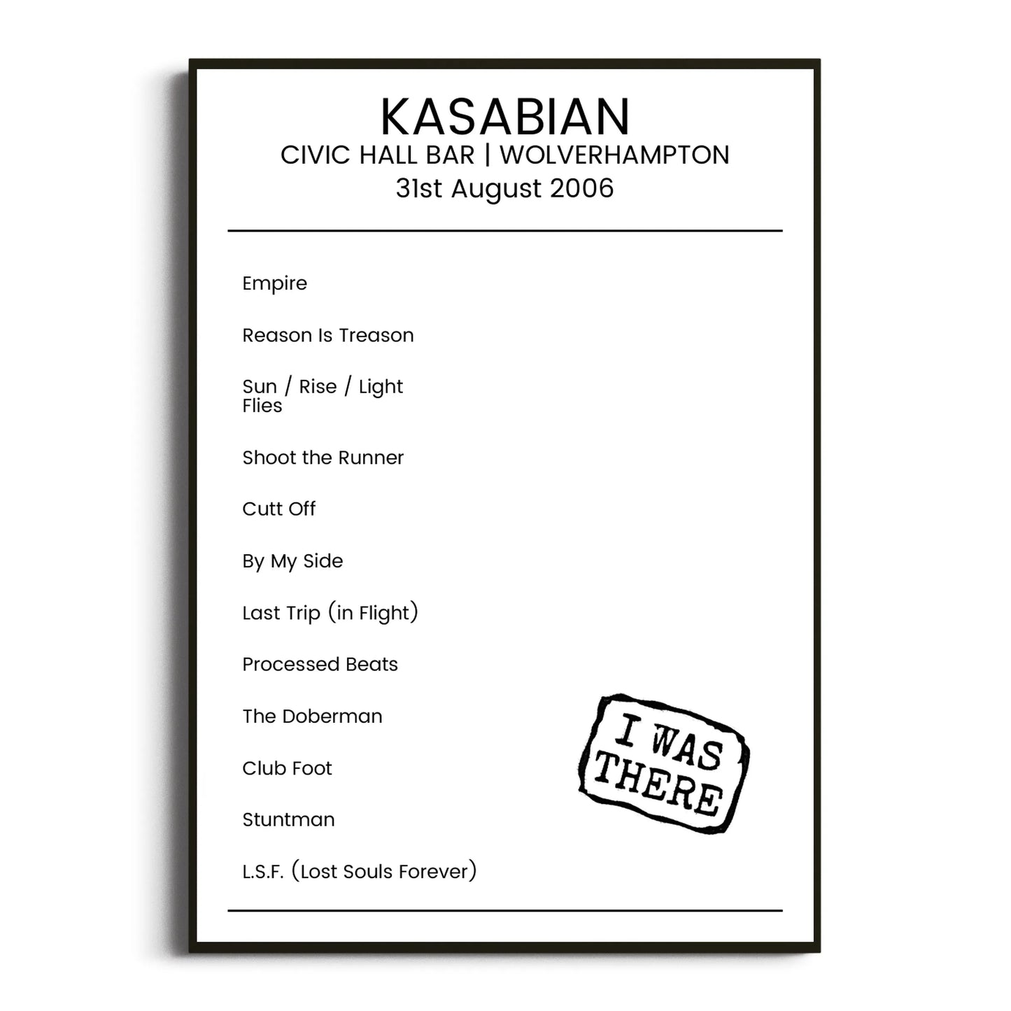 Kasabian Wolverhampton 31 August 2006 Setlist Poster