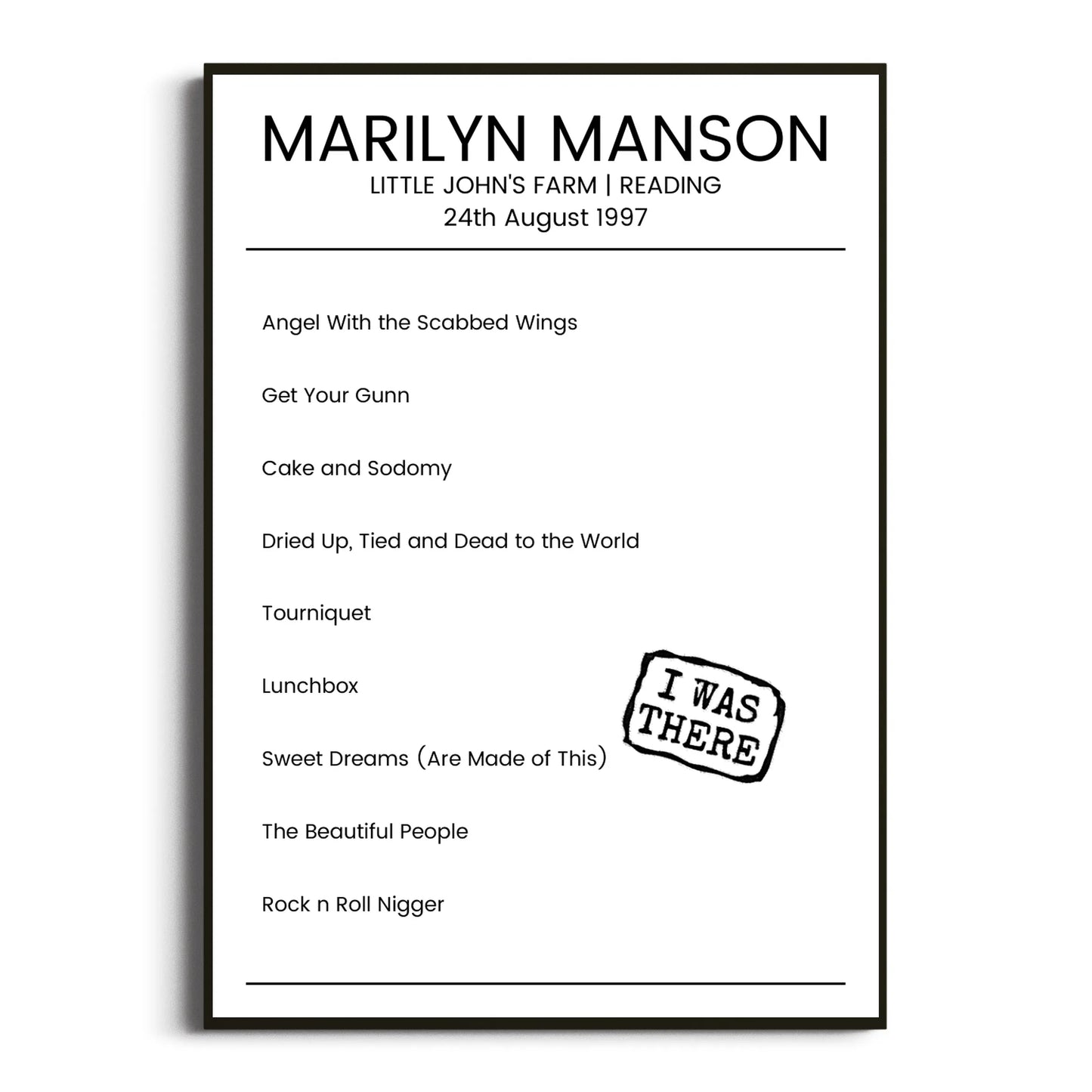 Marilyn Manson Reading 24 August 1997 Setlist Poster