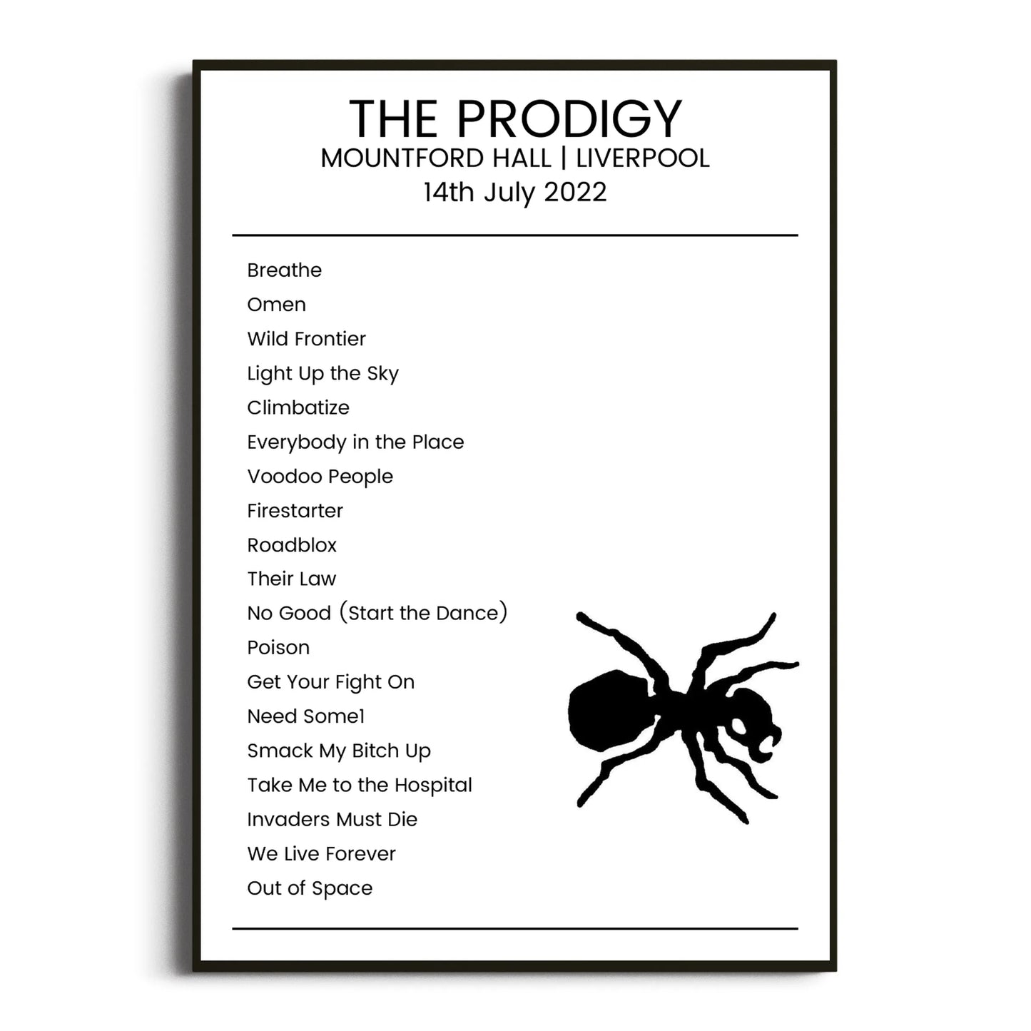 The Prodigy Liverpool 14 July 2022 Setlist Poster