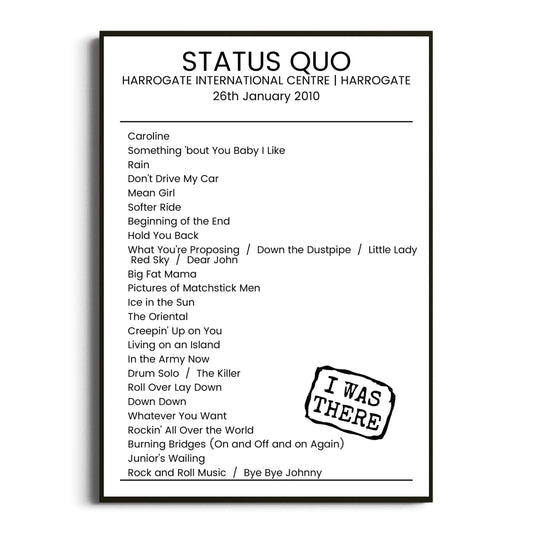 Status Quo Harrogate 26 January 2010 Setlist Poster