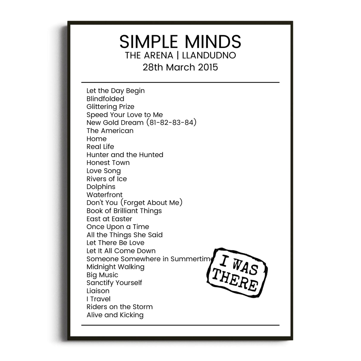 Simple Minds Llandudno 28 March 2015 Setlist Poster