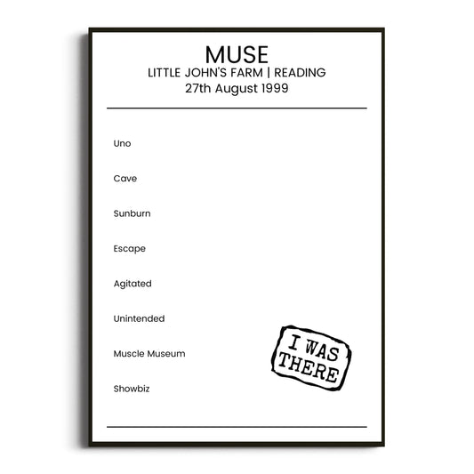 Muse Reading 27 August 1999 Setlist Poster