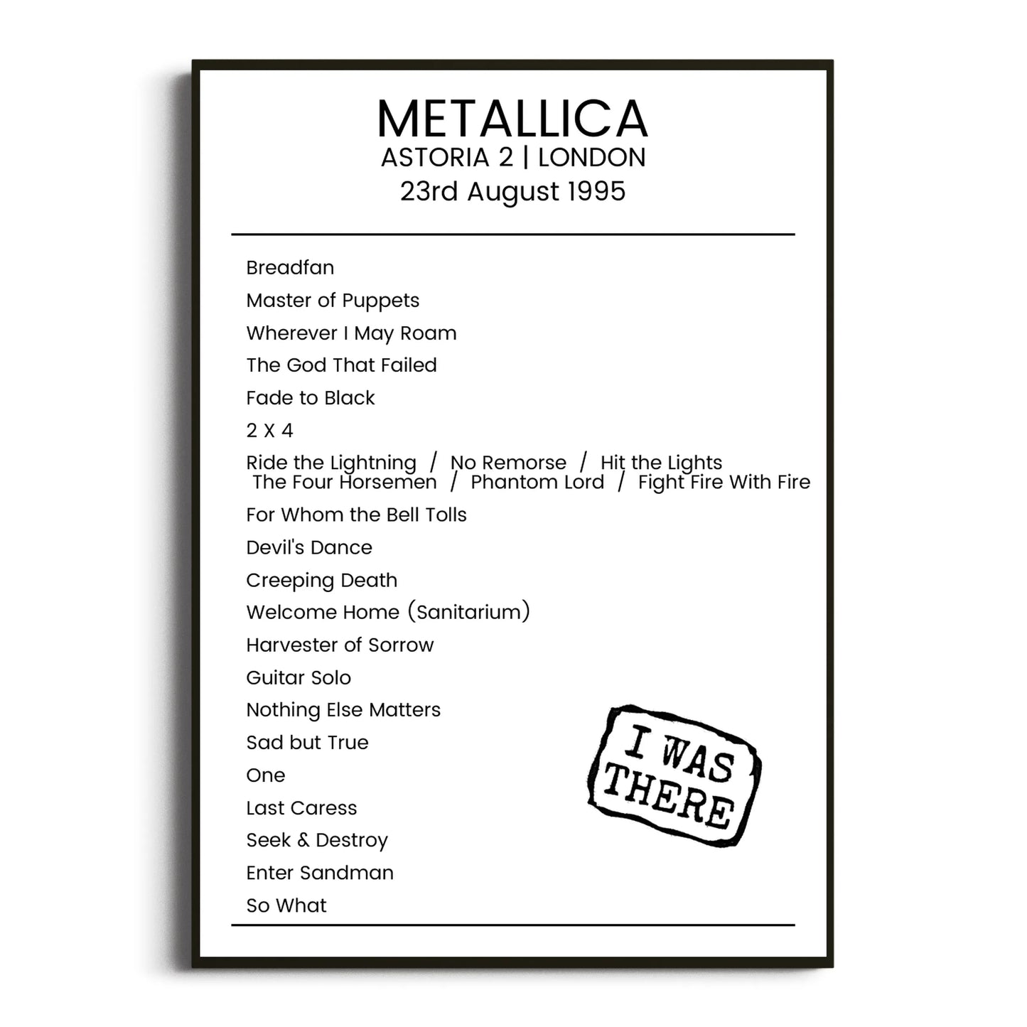 Metallica London 23 August 1995 Setlist Poster