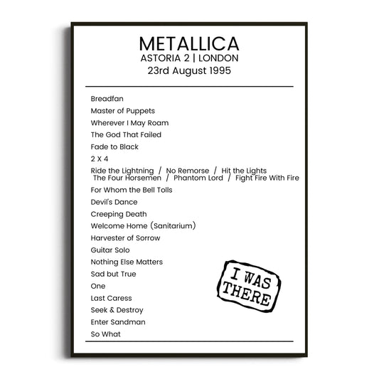 Metallica London 23 August 1995 Setlist Poster