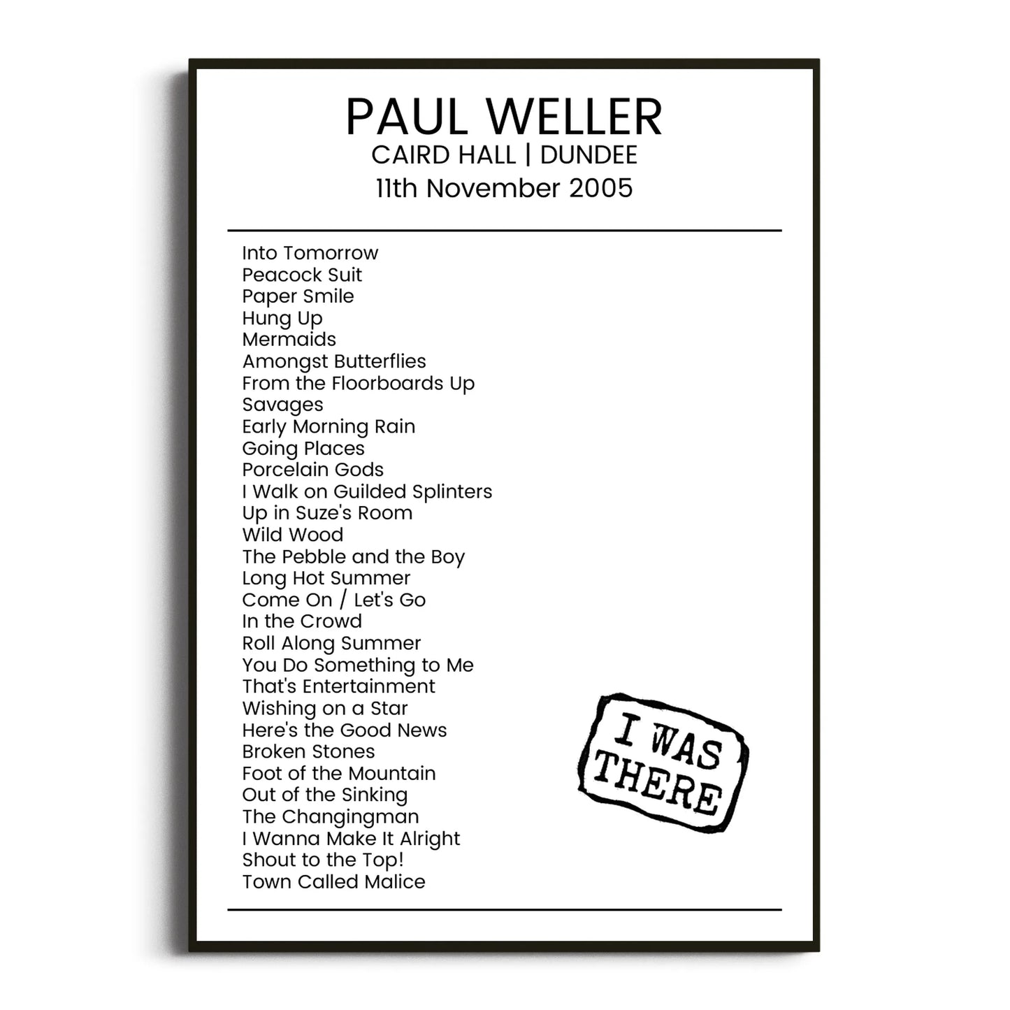 Paul Weller Dundee 11 November 2005 Setlist Poster