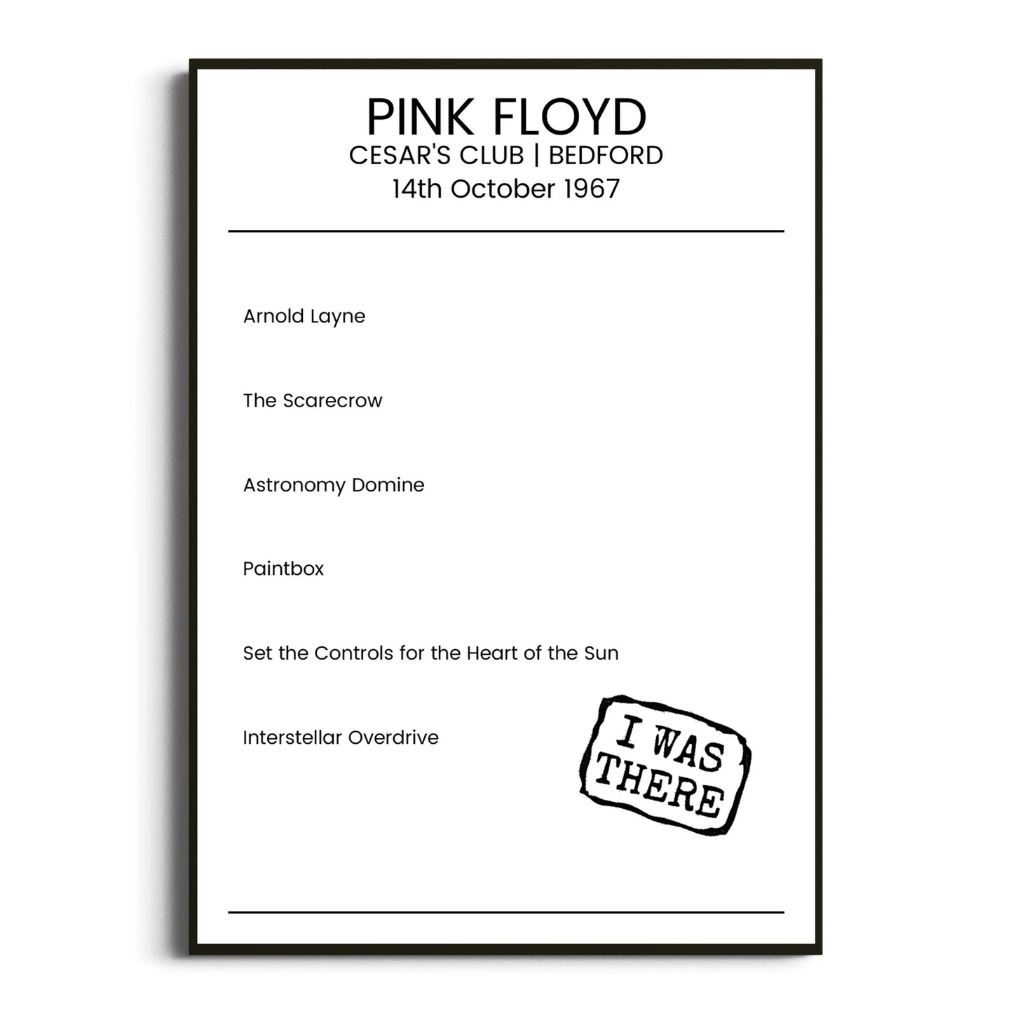 Pink Floyd Bedford 14 October 1967 Setlist Poster