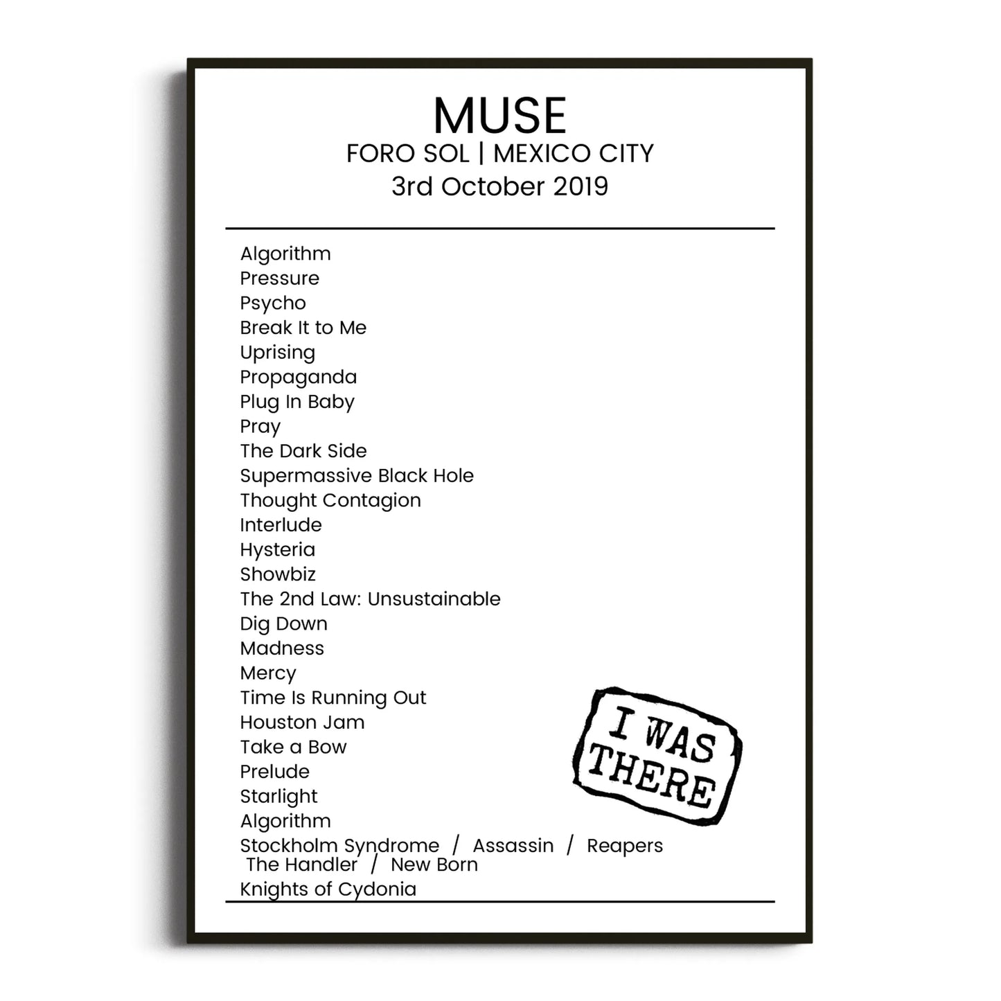 Muse Mexico City 03 October 2019 Setlist Poster