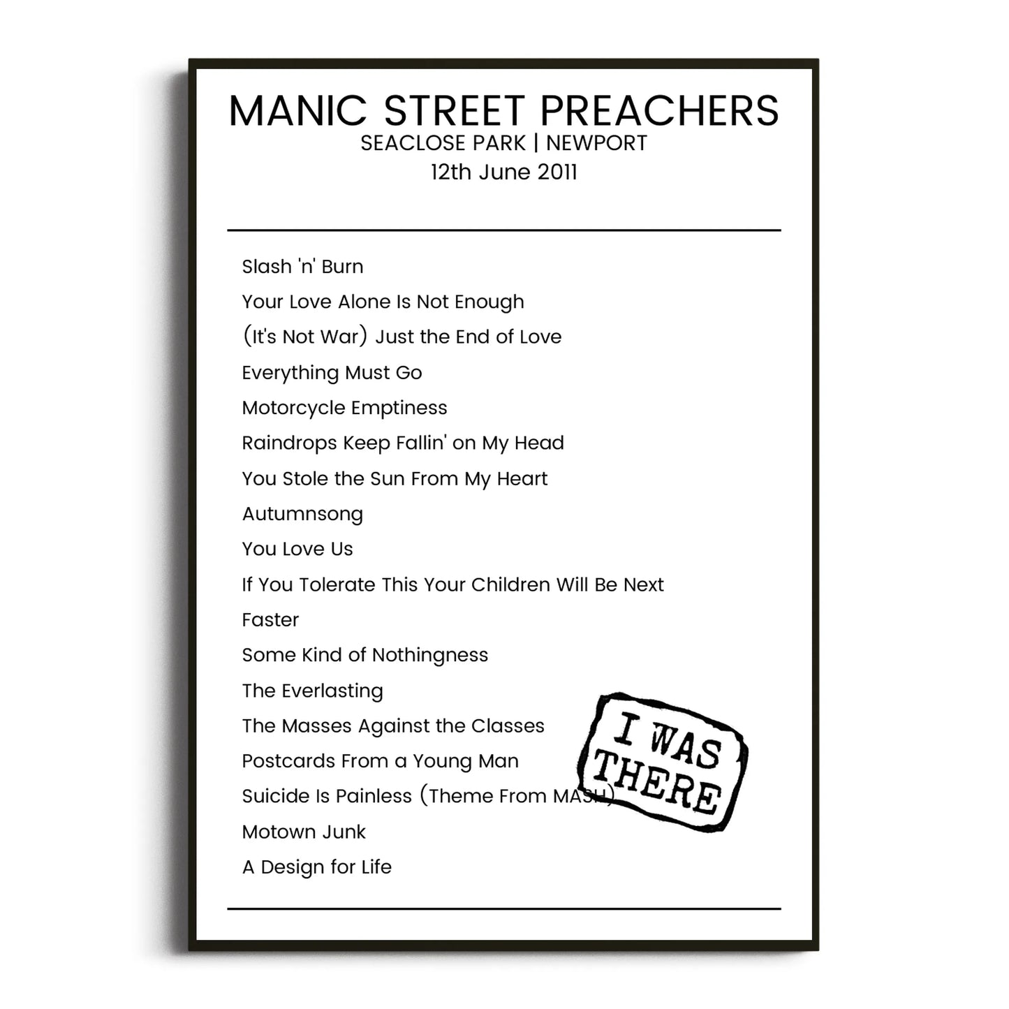 Manic Street Preachers Newport 12 June 2011 Setlist Poster