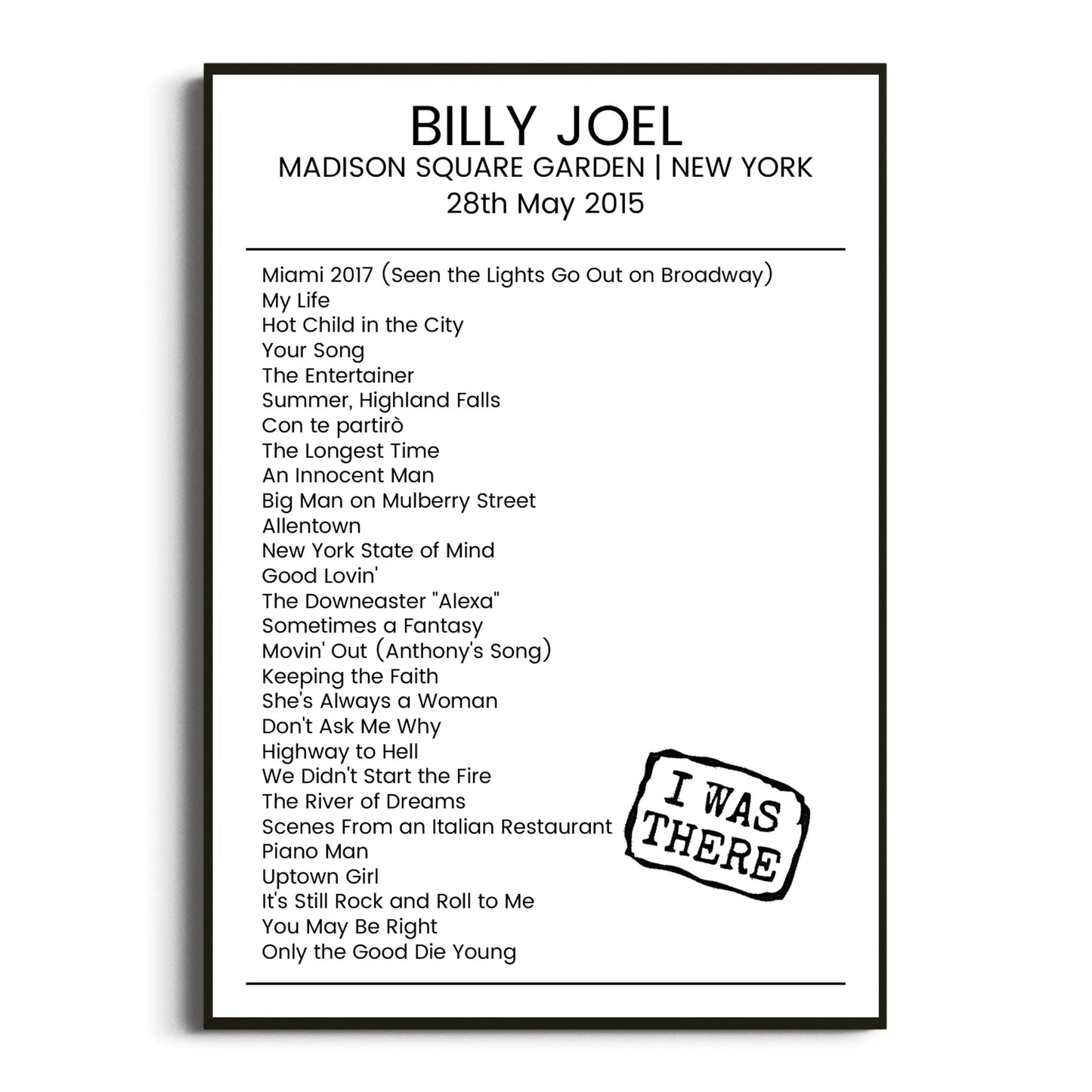 Billy Joel New York 28 May 2015 Setlist Poster