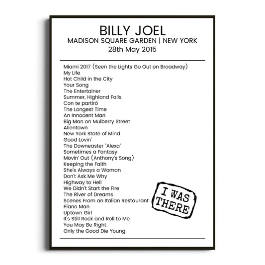 Billy Joel New York 28 May 2015 Setlist Poster