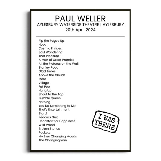 Paul Weller Aylesbury 20 April 2024 Setlist Poster