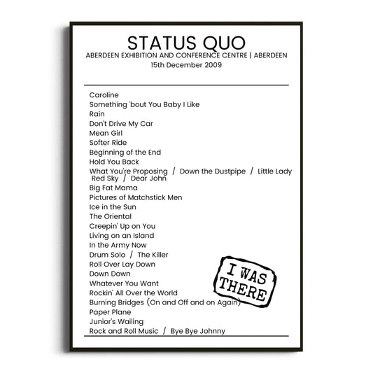 Status Quo Aberdeen 15 December 2009 Setlist Poster