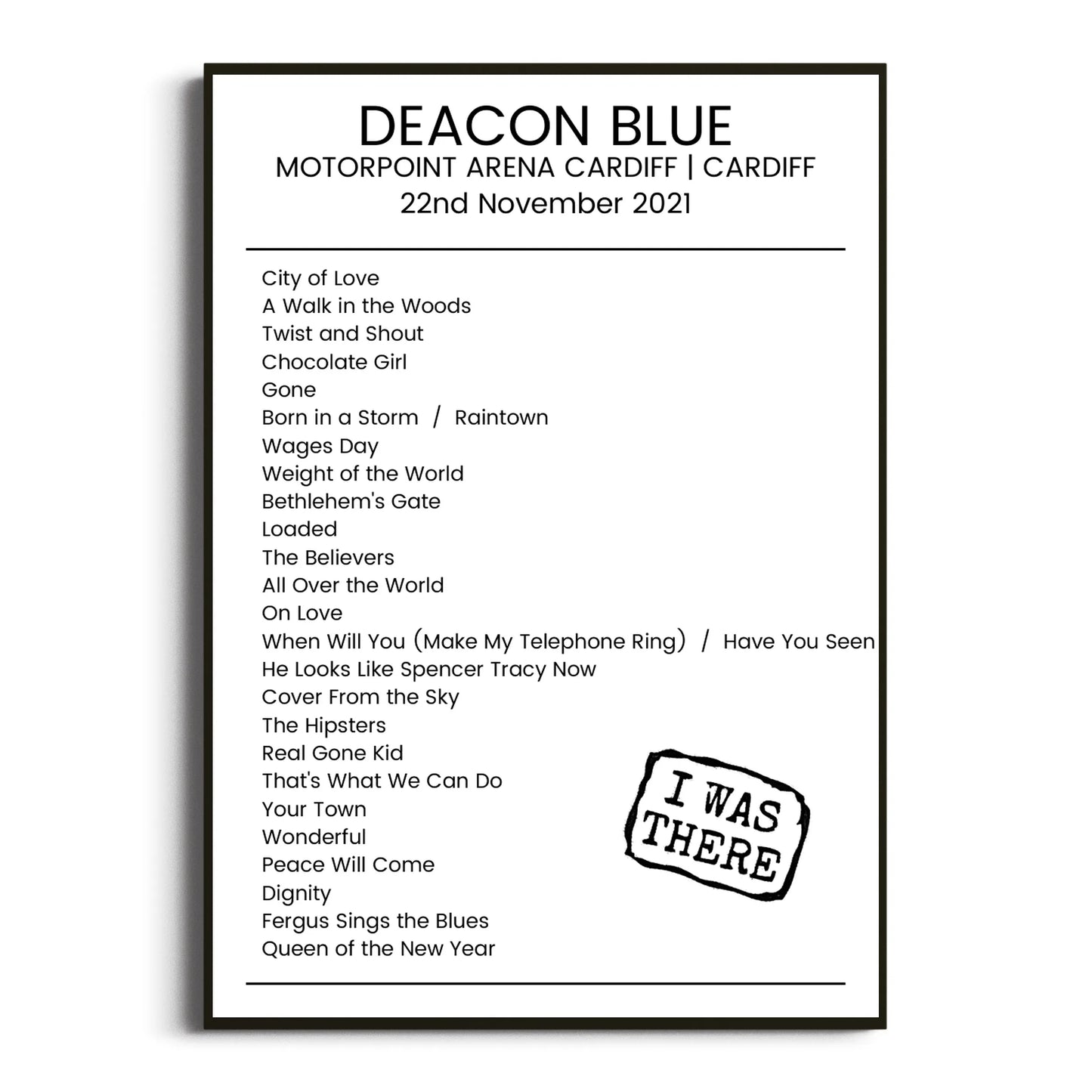 Deacon Blue Cardiff 22 November 2021 Setlist Poster