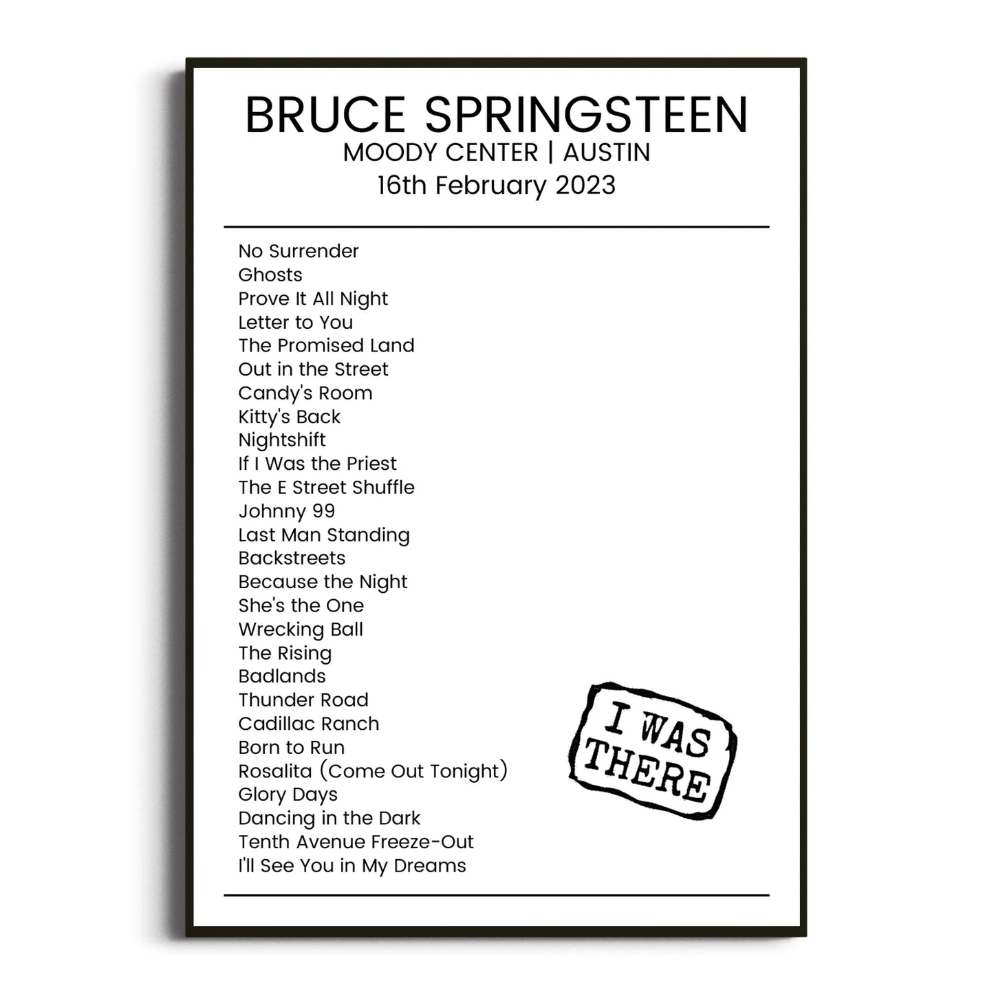 Bruce Springsteen Austin 16 February 2023 Setlist Poster